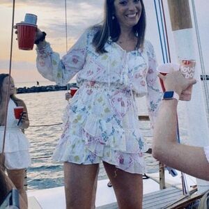 LoveShackFancy Floral Mini Dress - White and Pink